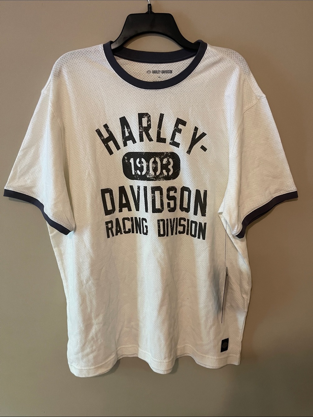 Harley-Davidson White Short Sleeve Ringer Tee with Grey Trim